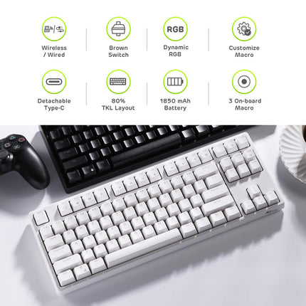 RK ROYAL KLUDGE Sink87G Wired/Wireless TKL Mechanical Gaming Keyboard, No Numbpad Compact 2.4G RGB Wireless Keyboard (White)