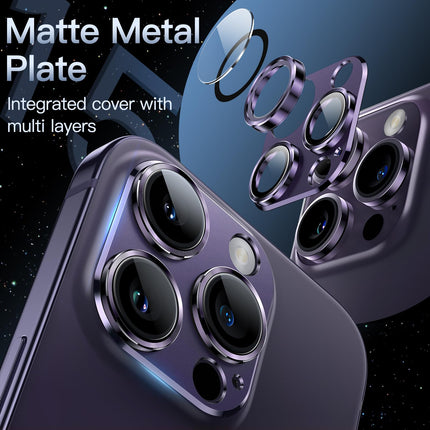 JETech Camera Lens Protector for iPhone 14 Pro 6.1-Inch and iPhone 14 Pro Max 6.7-Inch, Full Coverage 9H Tempered Glass Ring Cover, Matte Metal Plate, Case Friendly, 1-Pack (Deep Purple)