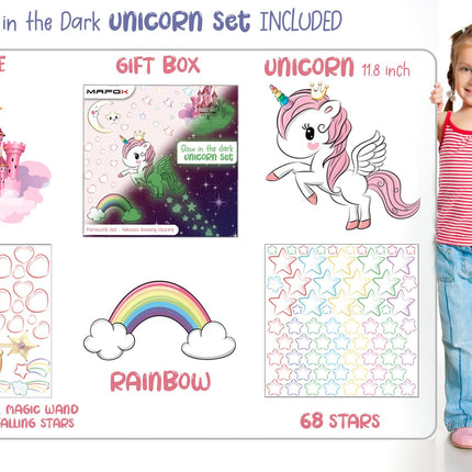 Buy Glow in The Dark Stars, Glowing Unicorn Sets with Castle Moon and Rainbow Wall Decals for Kids Beddi in India.