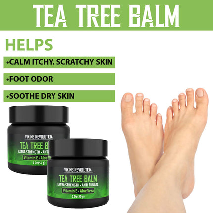 Viking Revolution Tea Tree Oil Cream - Super Balm Athletes Foot Cream - for Eczema, Jock Itch, Ringworm, Nail Treatment - Soothing Skin Moisturizer for Itchy, Scaly, Cracked Skin, 2 Ounce (Pack of 2)