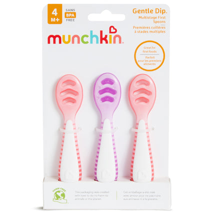 Buy Munchkin Gentle Dip Multistage First Spoon Set for Baby Led Weaning, Self Feeding, Solids & Purees, 3 Pack, Coral/Purple in India