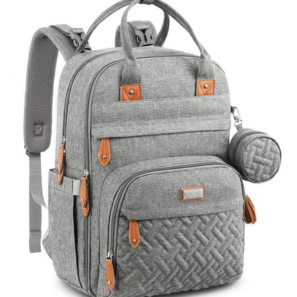 BabbleRoo Waterproof Diaper Bag Backpack - Baby Essentials Travel Tote - Multi function with Changing Pad, Stroller Straps & Pacifier Case - Unisex, Light Gray