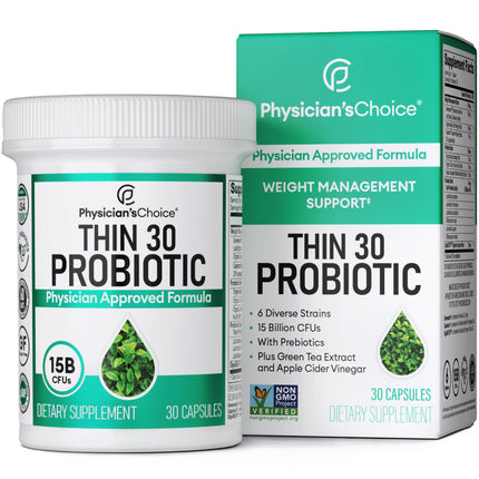 Physician's CHOICE Probiotics for Weight Management & Bloating - 6 Probiotic Strains - Prebiotics - Key ingredient Cayenne & Green Tea - Supports Gut Health - Weight Management for Women & Men - 30 CT