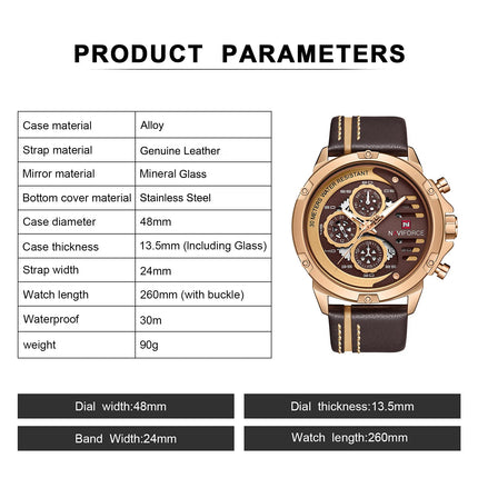 NAVIFORCE Mens Military Watches Sport Waterproof Quartz Leather Casual Date Luxury Wrist Watch Rose Gold