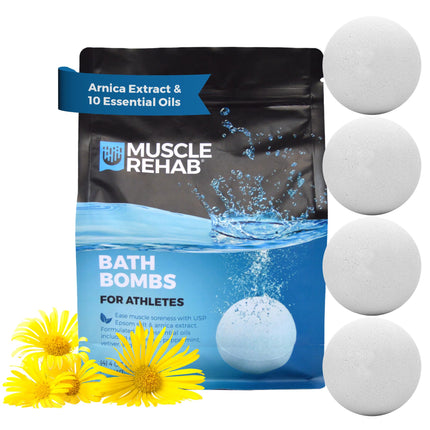 Muscle Rehab Magnesium Epsom Salt Bath Bombs - Fast-Absorbing Muscle Soak for Post-Workout Recovery - Bath Bombs for Sore Muscles and Pain- Tranquil Foot Soak Bombs - Athletic Recovery Bath - 4 Bombs