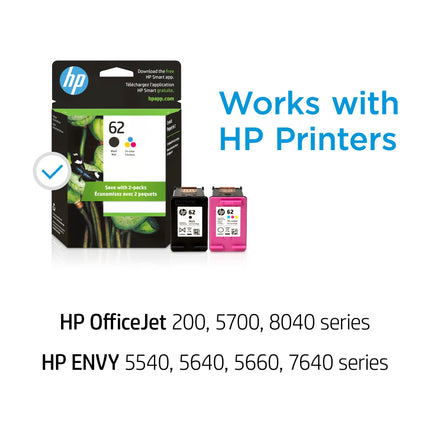 Buy HP 62 Black/Tri-color Ink (2-pack) | Compatible with HP ENVY 5540, 5640, 5660, 7640 Series, HP OfficeJet 5740 in India.