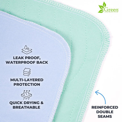 GREEN LIFESTYLE Washable Underpads - Large Bed Pads for use as Incontinence Bed Pads, Reusable Pet Pads, Great for Dogs, Cats, Bunny, Seniors Bed Pad (Pack of 4 - 34x36)