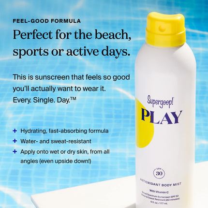 buy Supergoop! PLAY SPF 30 Antioxidant Body Mist w/ Vitamin C, 6 fl oz - Broad Spectrum Sunscreen Spray in india