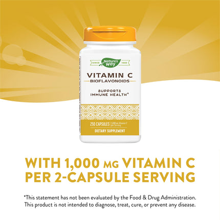 Nature's Way Vitamin C with Bioflavonoids, Immune Support*, 1000 mg per serving, 250 Capsules