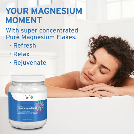 Life-flo Pure Magnesium Bath Flakes - Relaxing Bath Soak - Concentrated Magnesium Chloride Flakes from The Zechstein Seabed - Relief and Relaxation w/Ancient Trace Minerals - 60-Day Guarantee (44 oz)