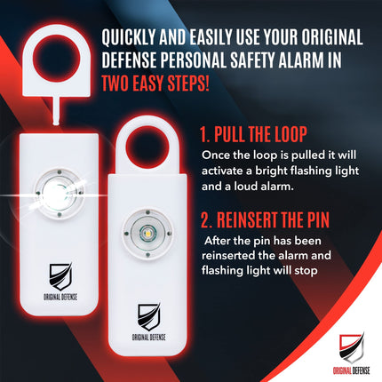 Original Defense® Siren Self Defense for Women - Personal Alarm for Women, Children, & Elderly - Recommended by Police - 130 dB Loud Self Defense Keychain Siren with LED Strobe Light (White)