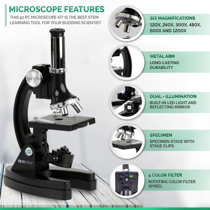 buy AmScope 120X-1200X 52-pcs Kids Beginner Microscope STEM Kit with Metal Body Microscope in India