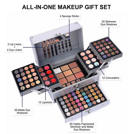 UNIFULL 132 Color All- In- One Makeup For Women Full Kit,Professional Makeup Kit,Makeup Gift Set for Women,Girls&Teens,Include eyeshadow/lipstick/concealer/Lip Gloss/Eyeliner/Mascara（006N2-Silver）