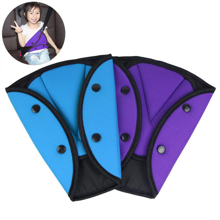 AK KYC 2 Pack Seatbelt Adjuster for Kids Car Child Seatbelt Adjusters Belt Cover Strap Protector Pad for Children Baby Adult Shoulder Neck Safety Triangle Positioner Purple + Blue