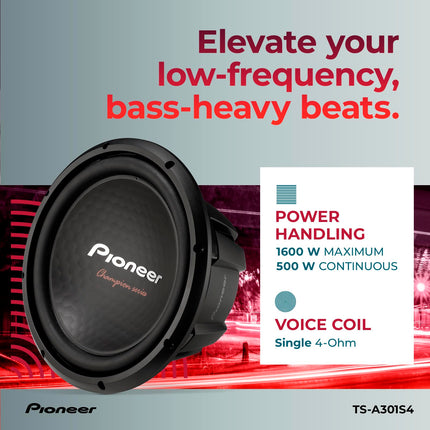 Buy Pioneer TS-A301S4 - Powerful 12-inch Subwoofer, 1600 Watts Peak Power, Single 4 Ohm Voice Coil for a Powerful Bass in India