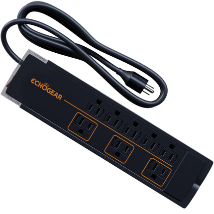 ECHOGEAR ShockBlocker 8 Outlet Surge Protector Power Strip - Slim Design Can Power & Protect Your Entire TV, Office, Or Gaming Setup - Advanced Surge Suppressor with 3420 Joules of Protection