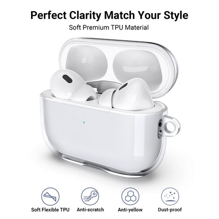 ULAK Clear for Airpods Pro 2nd/1st Generation Case 2022/2019, Soft TPU Airpods Pro 2 Clear Cover Shock-Absorbing Transparent Protective Case w/Keychain for Apple Airpods Pro Case [Front LED Visible]