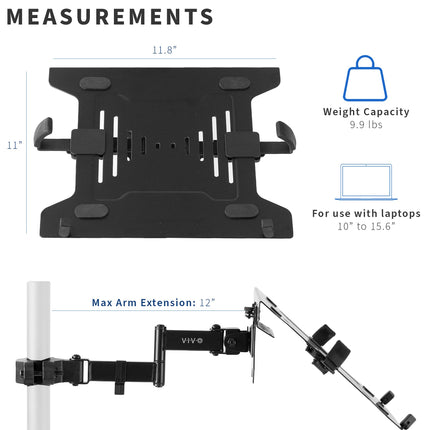 buy VIVO Steel Universal Full Motion Pole Mount Laptop Holder Arm with Removable 75mm and 100mm VESA Plate, Fits 10 to 15.6 inch Laptops, Black in india