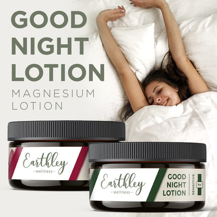 Earthley Wellness, Good Night Lotion, Magnesium Lotion, Apricot Oil, Shea Butter, Mango Butter, Candelilla Wax, Lavender Essential Oil, Lavender Scent (Regular)