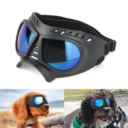 Namsan Dog Goggles Small Breed UV Dog Sunglasses for Small Medium Dogs Tactical Doggy Glasses Wind/Dust/Fog/Snow Puppy Eye Protection, Wide Snout Rest, Soft Frame, Blue Lens