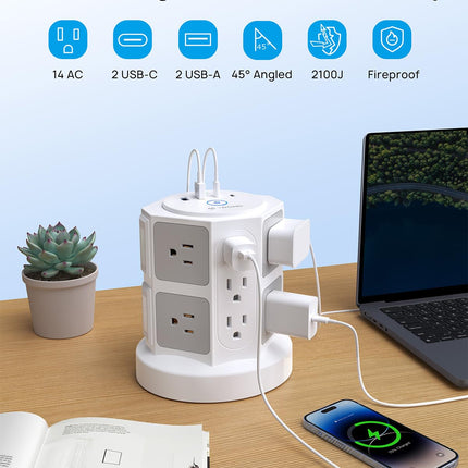 Buy TROND Tower Surge Protector Power Strip with 14 Widely Spaced Outlets, 4 USB Ports(2 USB C), 210 in India.