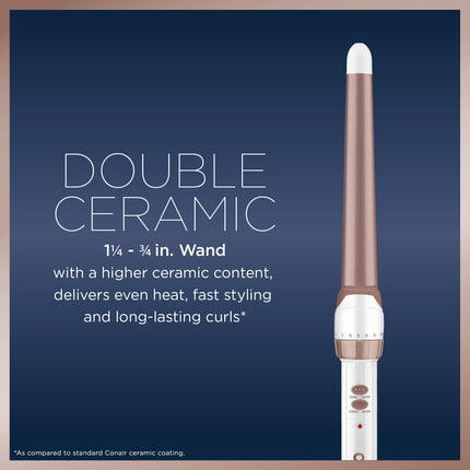 Conair Double Ceramic 1 1/4-inch to 3/4-inch Curling Wand, Tapered wand produces beachy waves