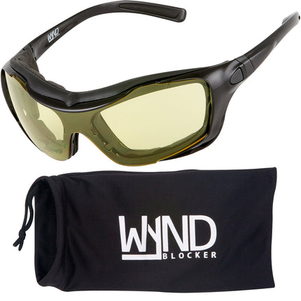 WYND Blocker Large Motorcycle Riding Glasses Extreme Sports Wrap Sunglasses, Black, Yellow Night Driving