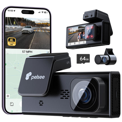 Buy Pelsee P2 Trio 3 Channel 4K WiFi Dash Cam, 4K+1080P+1080P Front and Rear Inside Triple Car Camera in India.