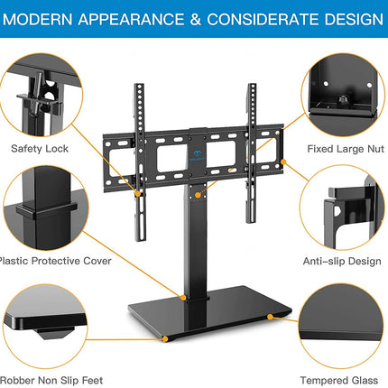 buy PERLESMITH Universal Swivel TV Stand Base, Table Top TV Stand for 37 to 65,70,75 inch LCD LED TVs, Height Adjustable TV Mount Stand with Tempered Glass Base, VESA 600x400mm, Holds up to 99lbs in India.