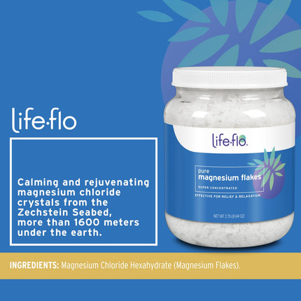 Life-flo Pure Magnesium Bath Flakes - Relaxing Bath Soak - Concentrated Magnesium Chloride Flakes from The Zechstein Seabed - Relief and Relaxation w/Ancient Trace Minerals - 60-Day Guarantee (44 oz)
