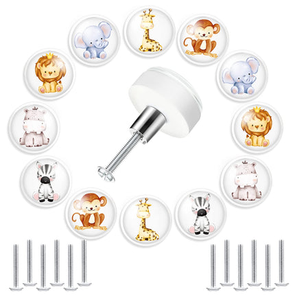 12 Set Safari Jungle Animal Drawer Knob Pulls Round Soft Rubber Forest Drawer Knobs Silicone Cabinet Drawer Knobs for Boys Girls Kids Dresser Knobs for Nursery Closet Kitchen Cabinet