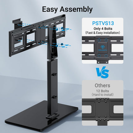 buy PERLESMITH Universal Swivel TV Stand Base, Table Top TV Stand for 37 to 65,70,75 inch LCD LED TVs, Height Adjustable TV Mount Stand with Tempered Glass Base, VESA 600x400mm, Holds up to 99lbs in India.