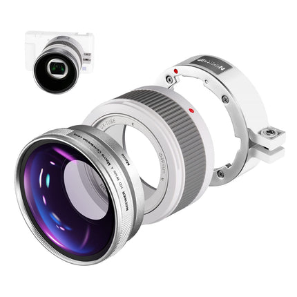 NEEWER Wide Angle Lens Compatible with Sony ZV1 Camera, 2 in 1 18mm HD Wide Angle & 10x Macro Additional Lens with Extension Tube, Bayonet Mount Lens Adapter, Cleaning Cloth (White Frame)