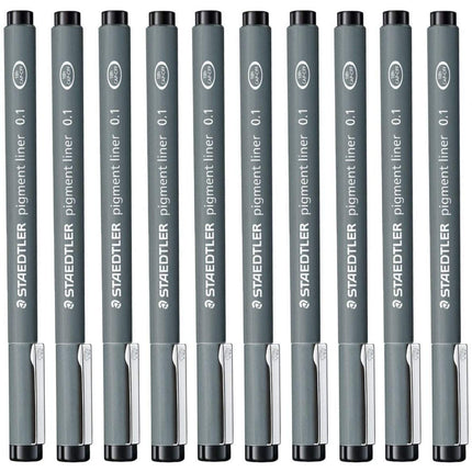 STAEDTLER Staedtler 0.1 Mm Pigment Liner Fineliner Sketching Drawing Drafting Pens Pack Of 10