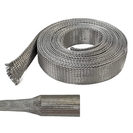 Electriduct 1/8" Tinned Copper Metal Braid Sleeving Flexible EMI RFI Shielding Wire Mesh (0.08" Diameter) - 25 Feet