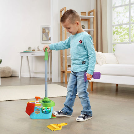 LeapFrog Clean Sweep Learning Caddy, Kids Mop and Broom Cleaning Toy Set for Ages 3-5, Blue