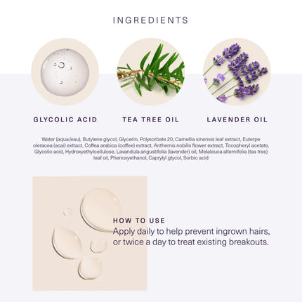 European Wax Center Ingrown Hair Serum - Bikini & Body Razor Bump & Ingrown Hair Treatment with Lavender, Vitamin E and Chamomile - Gentle Exfoliating Glycolic Acid AHA for After Wax Skin Care