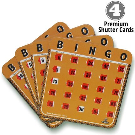 Regal Bingo - Family Bingo Set - Includes 8-Inch Bingo Cage, 75 Bingo Balls, Bingo Board, and 4 Premium, Shutter Slide Bingo Cards