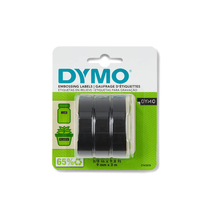 Buy DYMO Self-Adhesive Embossing Labels, White Print on Black Tape, 3/8-Inch x 9.8-Foot Roll, 3 Pack in India India