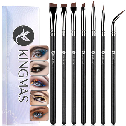 KINGMAS Angled Eyeliner Brush Set, 7Pcs Gel Eye Liner Makeup Brushes, Ultra Thin Liner Brush, Fine Point Eyeliner Brushes for Women Girls