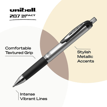 Uniball Signo 207 Impact RT Retractable Gel Pen, 4 Black Pens, 1.0mm Bold Point Gel Pens| Office Supplies by Uni-ball like Ink Pens, Colored Pens, Fine Point, Smooth Writing Pens, Ballpoint Pens