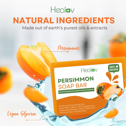 Persimmon Soap Bar for Body Odor Control – Purifying Deodorizing Face & Body Wash for Eliminating Nonenal Body Odor – Great for Skin Brightening, Hyperpigmentation – Deodorant Soap for Men & Women