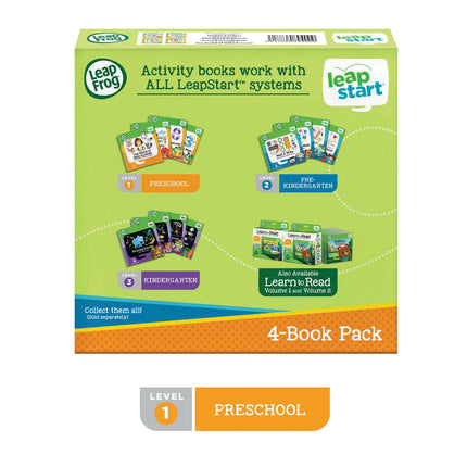 LeapFrog LeapStart Preschool 4-in-1 Activity Book Bundle with ABC, Shapes & Colors, Math, Animals