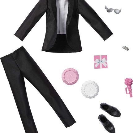 Barbie Fashion Pack: Bridal Outfit for Ken Doll with Tuxedo, Shoes, Watch, Gift, Wedding Cake with Tray & Bouquet, for Kids 3 to 8 Years Old , Black