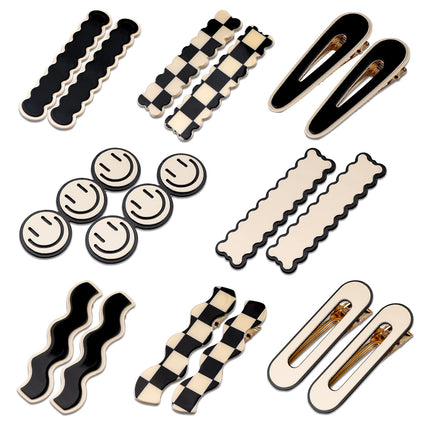 16 PCS Magicsky Simple No Bend Hair Clips, Black White Checker Barrettes, No Crease Wave Geometric Duckbill pins, Korean Styling Minimalist Hairpin Hair Accessories, Gifts for Women Girls