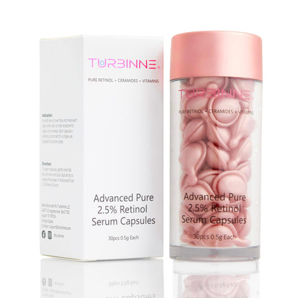 Turbinne Pure 2.5% Retinol Serum Capsules. Look 5 Years Younger In 30 Days. Powerful Anti -Aging, Deep Hydration, Brightening, Reduce Acne, Dark Spots & Wrinkles (30 Count)