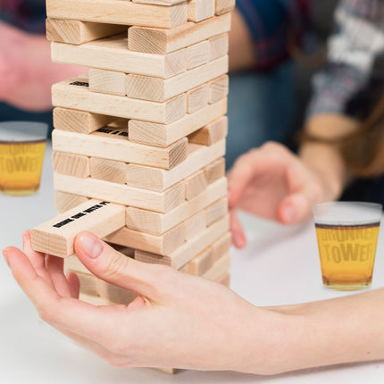 buy ArtCreativity Tumbling Tower Drinking Game with 4 Glasses & 60 Wooden Blocks in India