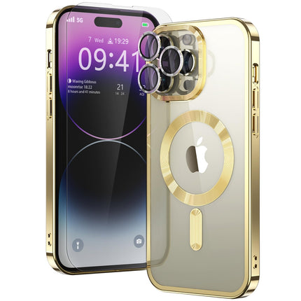 (2024 New) Magnetic Clear for iPhone 13 Pro Max Phone Case with MagSafe, [Camera Lens Cover Protection + Screen Protector] Slim Thin Promax Mag Safe Women Girls Men for Apple 13pro Max (Gold)