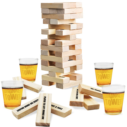 buy ArtCreativity Tumbling Tower Drinking Game with 4 Glasses & 60 Wooden Blocks in India