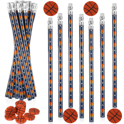20 Set Basketball Pencils Soccer Pencils and Basketball Erasers Soccer Erasers Sport Pencils Sports Ball Pencil Erasers Fun Erasers Kids for Themed Birthday Party Favors (Basketball)